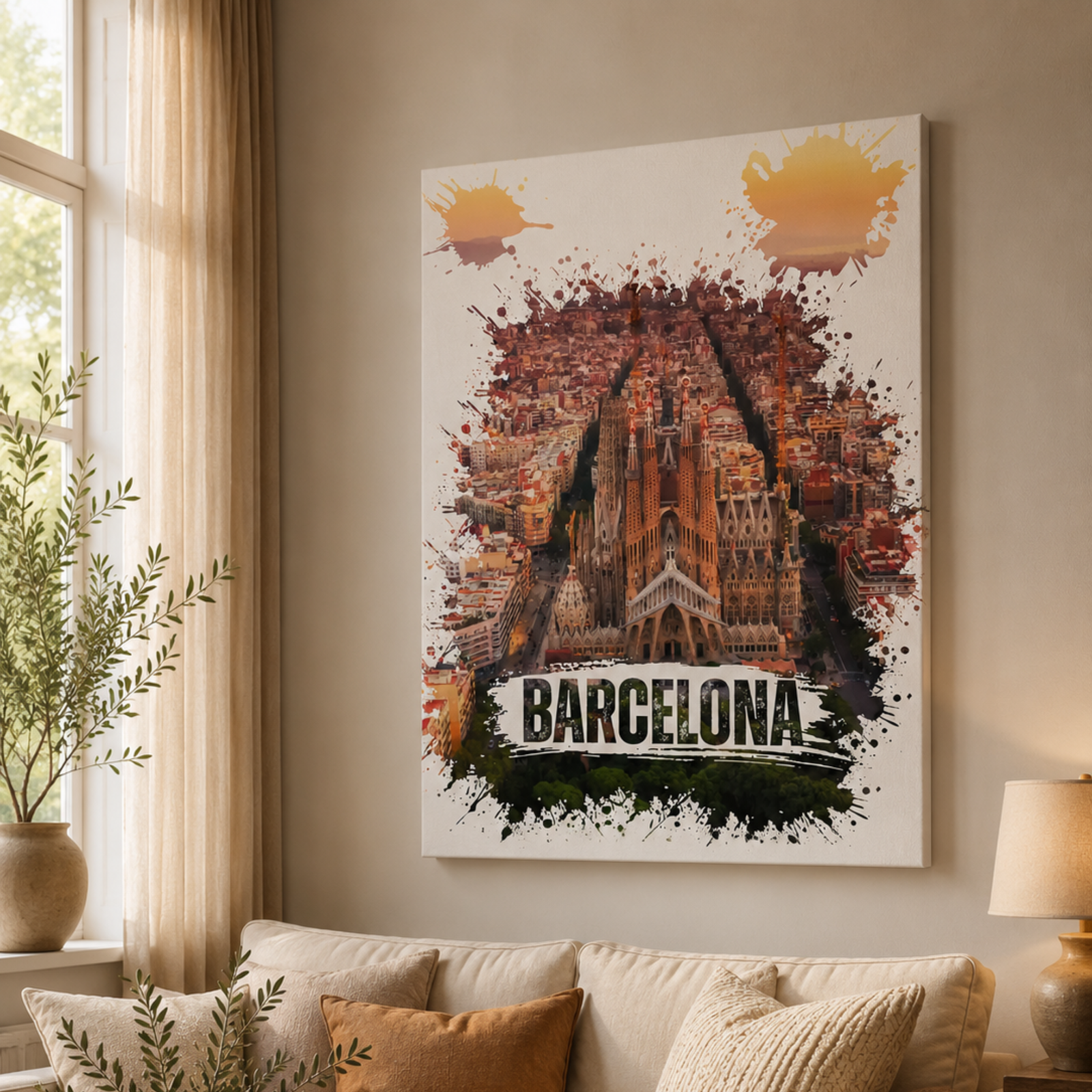 Barcelona Sagrada Familia Wall Art, Watercolor Splash Canvas Art, Barcelona Sunset, Sagrada Familia Portrait, 3D Canvas Wall Decoration - Image 3