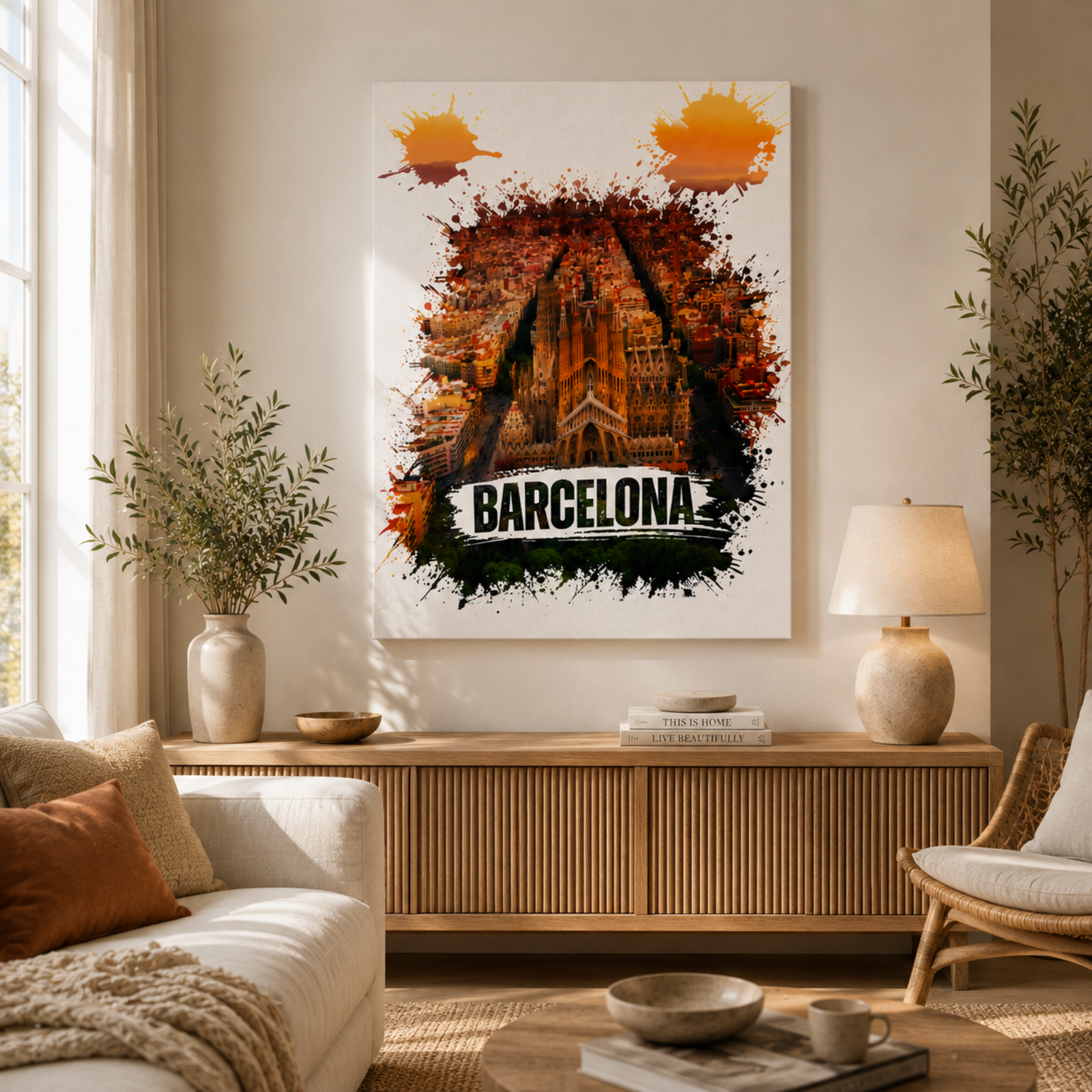 Barcelona Sagrada Familia Wall Art, Watercolor Splash Canvas Art, Barcelona Sunset, Sagrada Familia Portrait, 3D Canvas Wall Decoration - Image 6