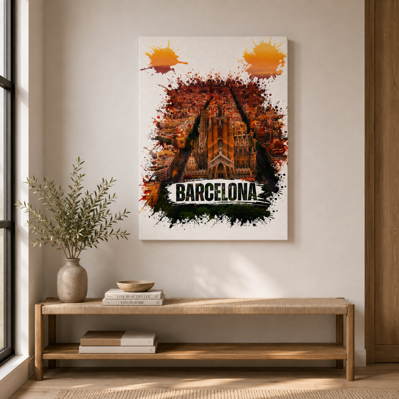 Barcelona Sagrada Familia Wall Art, Watercolor Splash Canvas Art, Barcelona Sunset, Sagrada Familia Portrait, 3D Canvas Wall Decoration - Image 7