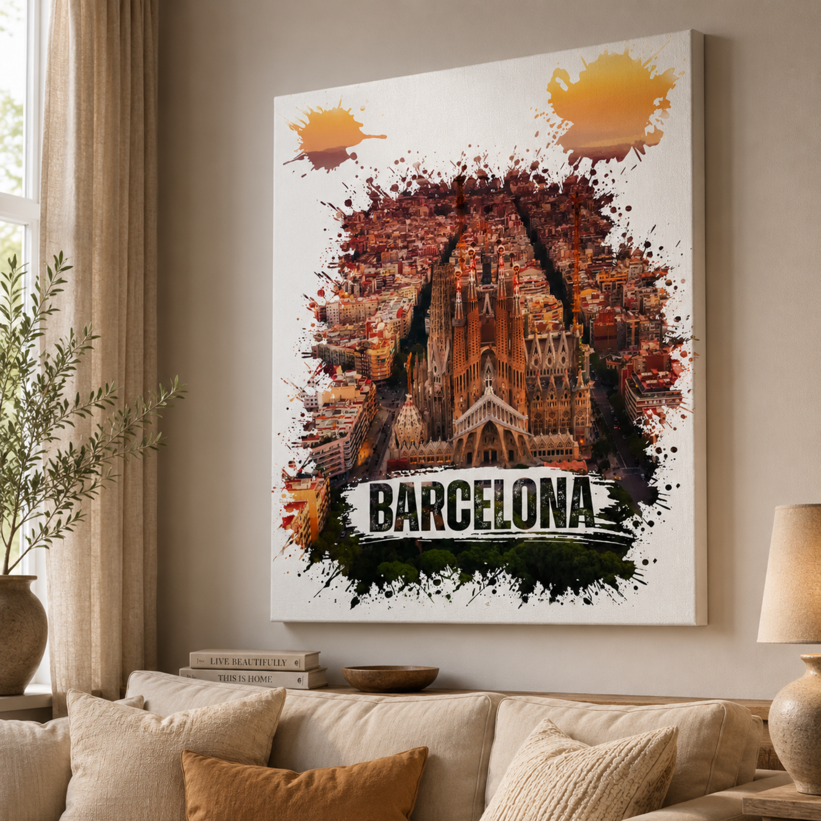 Barcelona Sagrada Familia Wall Art, Watercolor Splash Canvas Art, Barcelona Sunset, Sagrada Familia Portrait, 3D Canvas Wall Decoration - Image 11