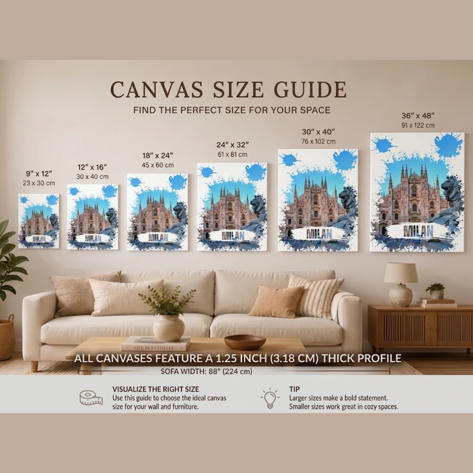 Milan Cathedral Canvas, 3D Canvas Wall Art, Housewarming Gift, Colorful Wall Art, 6 Sizes Canvas, Cotton Canvas Wall Art, Watercolor Art - Image 2