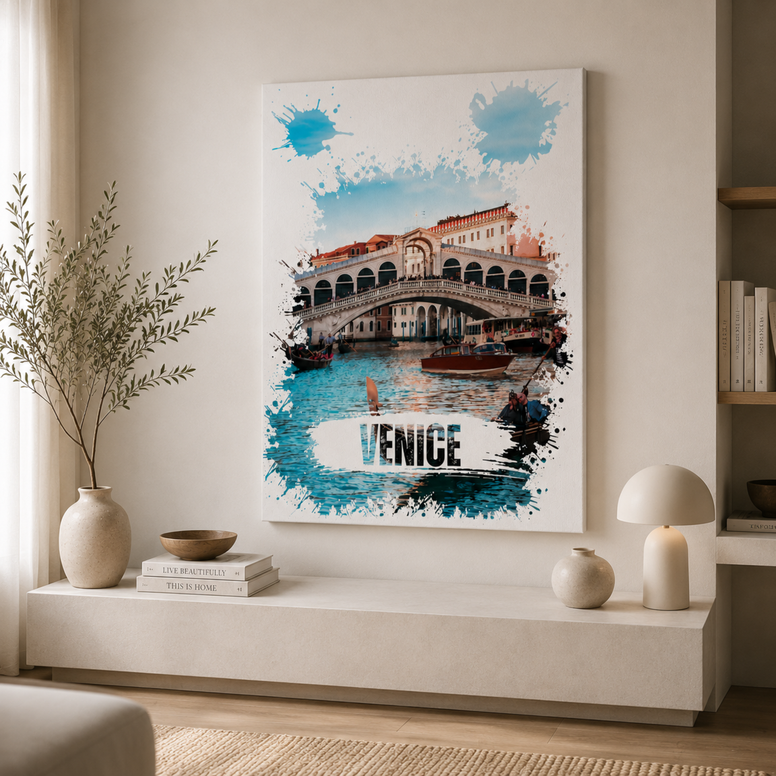 Venice Rialto Bridge Canvas, Watercolor Splash Wall Art, Italian Decoration, Italy Wall Art, Venice Bridge, Home Decoration, Canvas Wall Art - Image 2