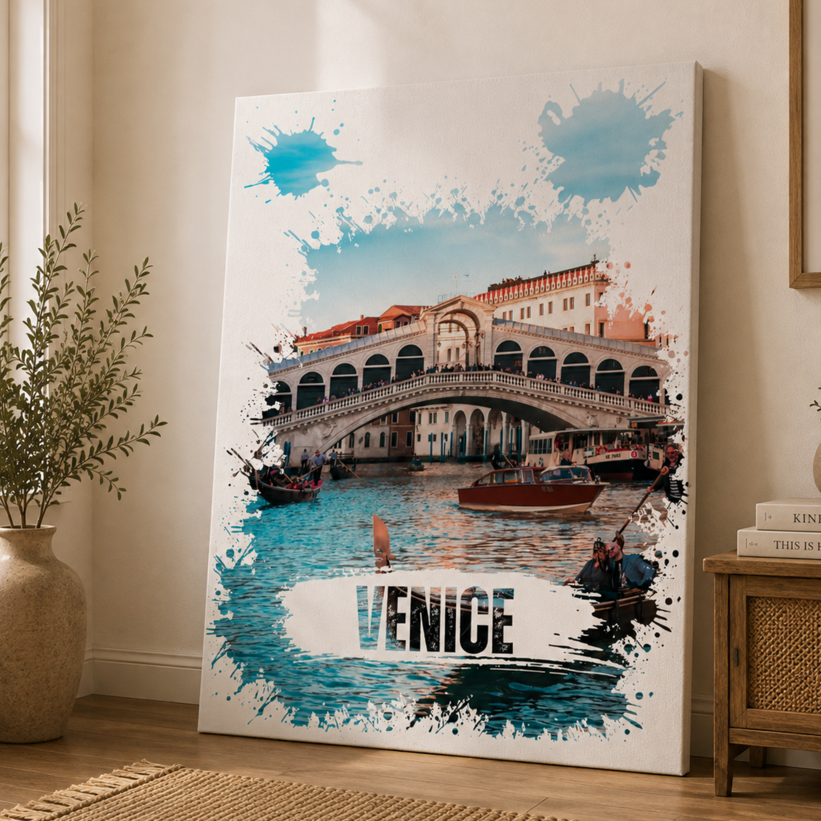 Venice Rialto Bridge Canvas, Watercolor Splash Wall Art, Italian Decoration, Italy Wall Art, Venice Bridge, Home Decoration, Canvas Wall Art - Image 3