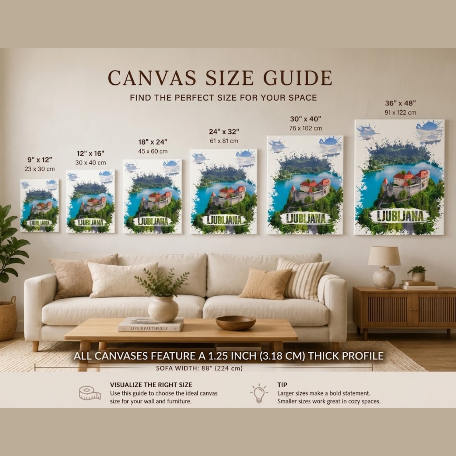 Ljubljana Watercolor Printed Canvas, Slovenia Wall Art, Green Country, City View, Home Decoration, Living Room Wall Decor, Cotton Canvas - Image 2