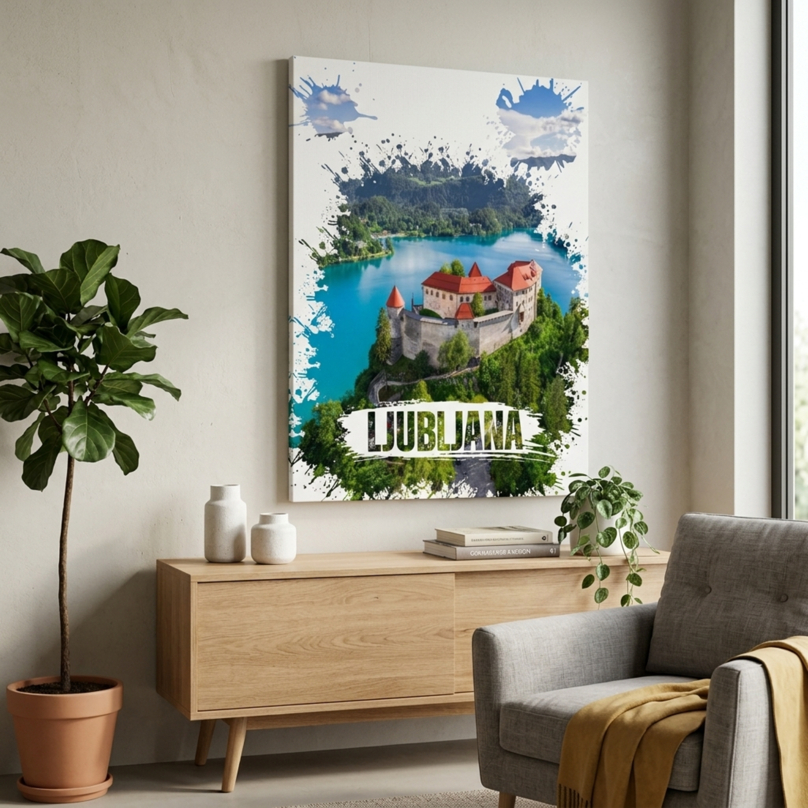Ljubljana Watercolor Printed Canvas, Slovenia Wall Art, Green Country, City View, Home Decoration, Living Room Wall Decor, Cotton Canvas - Image 3