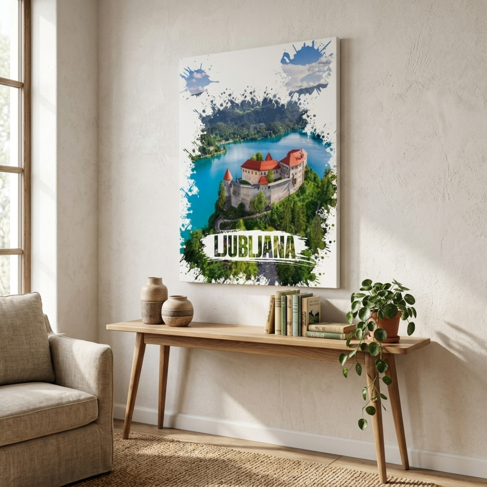 Ljubljana Watercolor Printed Canvas, Slovenia Wall Art, Green Country, City View, Home Decoration, Living Room Wall Decor, Cotton Canvas - Image 4