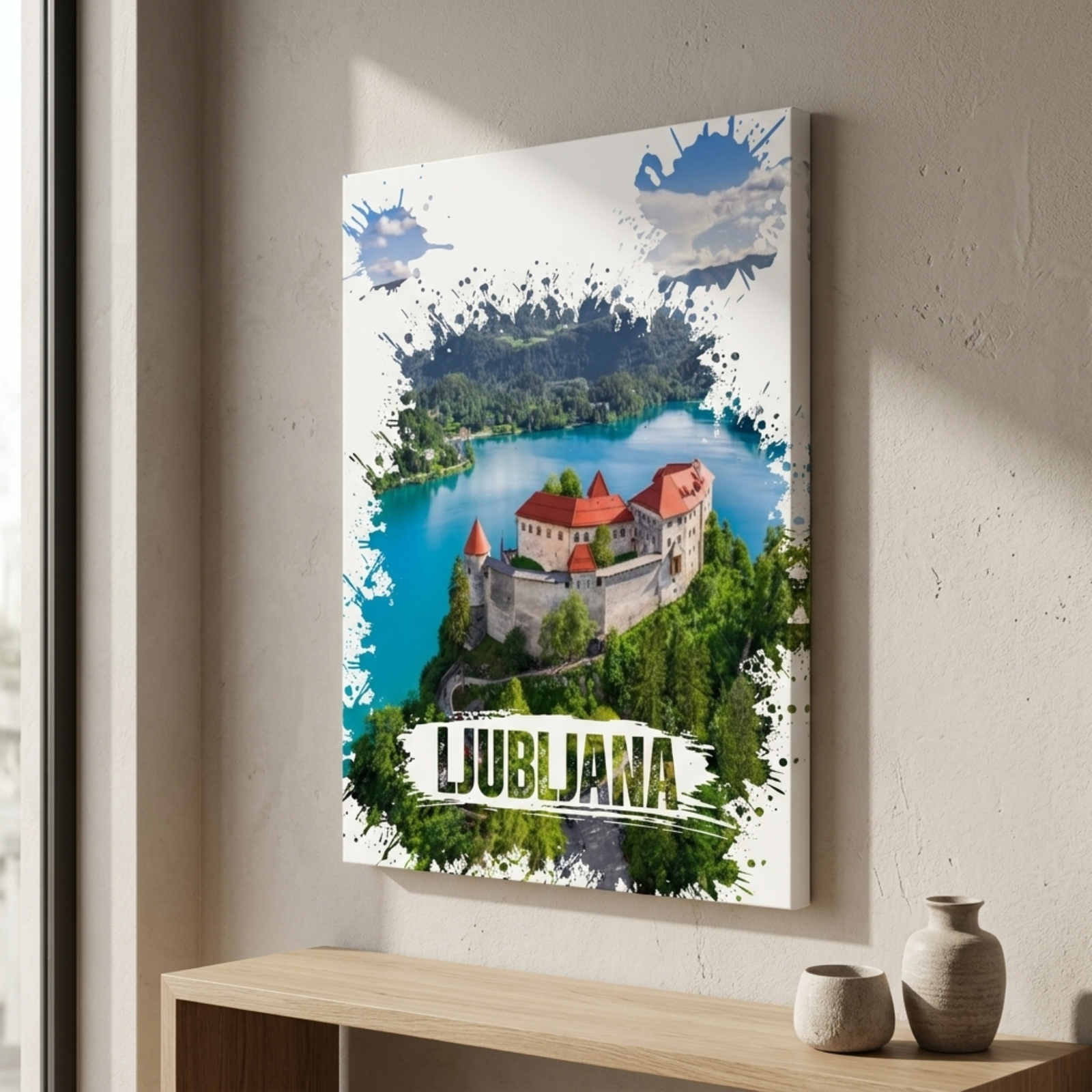 Ljubljana Watercolor Printed Canvas, Slovenia Wall Art, Green Country, City View, Home Decoration, Living Room Wall Decor, Cotton Canvas - Image 9