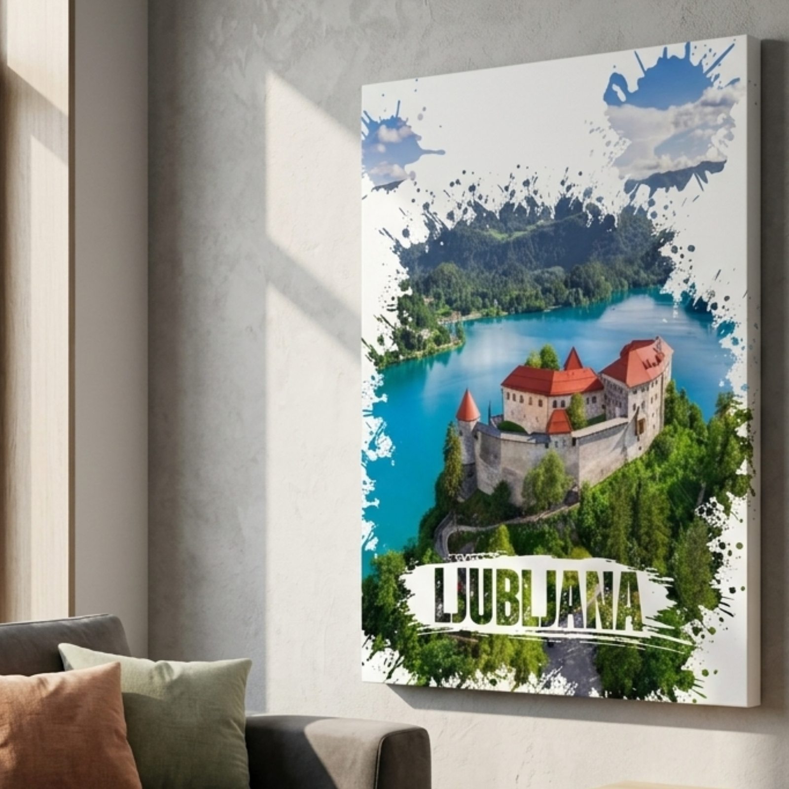 Ljubljana Watercolor Printed Canvas, Slovenia Wall Art, Green Country, City View, Home Decoration, Living Room Wall Decor, Cotton Canvas - Image 10