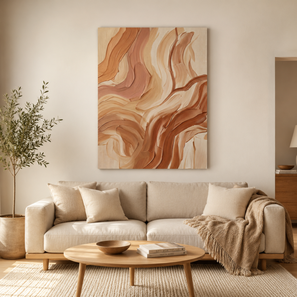 Abstract Earth Tone Wall Art, Brushstrokes Wall Decor, Printed Canvas Art, 3D Watercolor Design, Bohemian Wall Decoration, Bedroom Wall Art