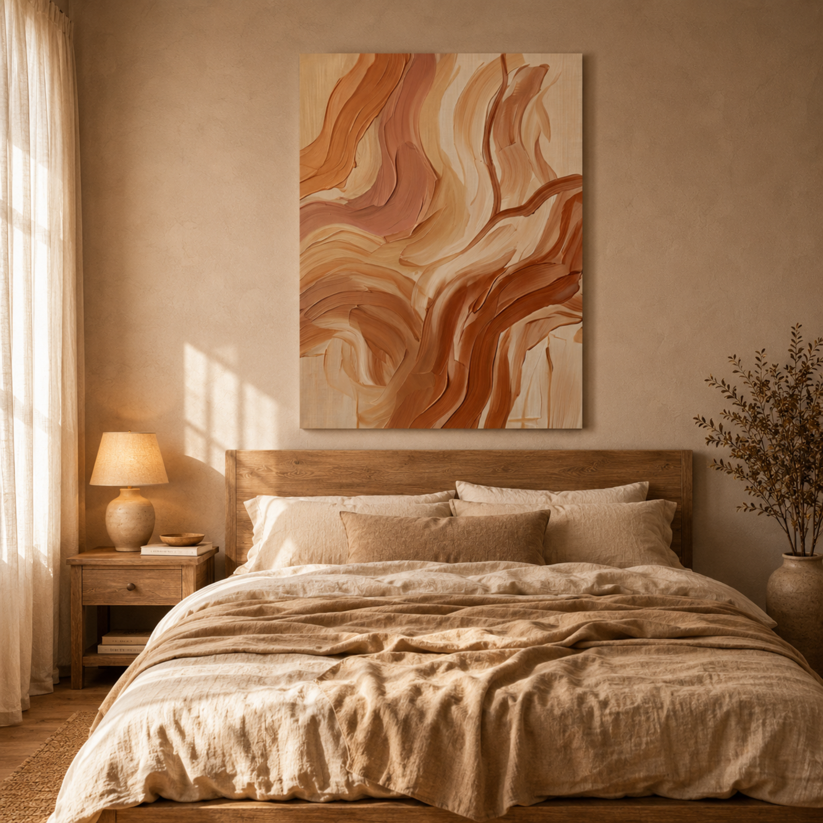 Abstract Earth Tone Wall Art, Brushstrokes Wall Decor, Printed Canvas Art, 3D Watercolor Design, Bohemian Wall Decoration, Bedroom Wall Art - Image 2