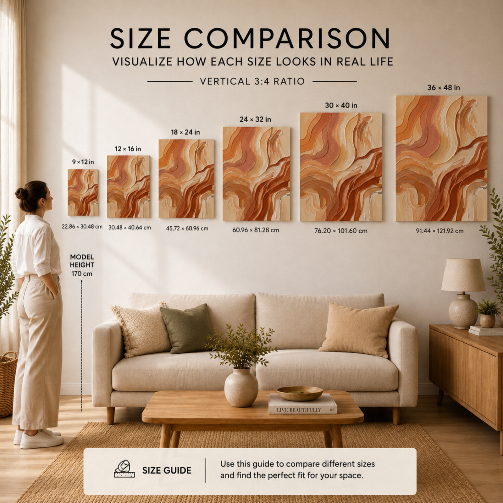 Abstract Earth Tone Wall Art, Brushstrokes Wall Decor, Printed Canvas Art, 3D Watercolor Design, Bohemian Wall Decoration, Bedroom Wall Art - Image 3