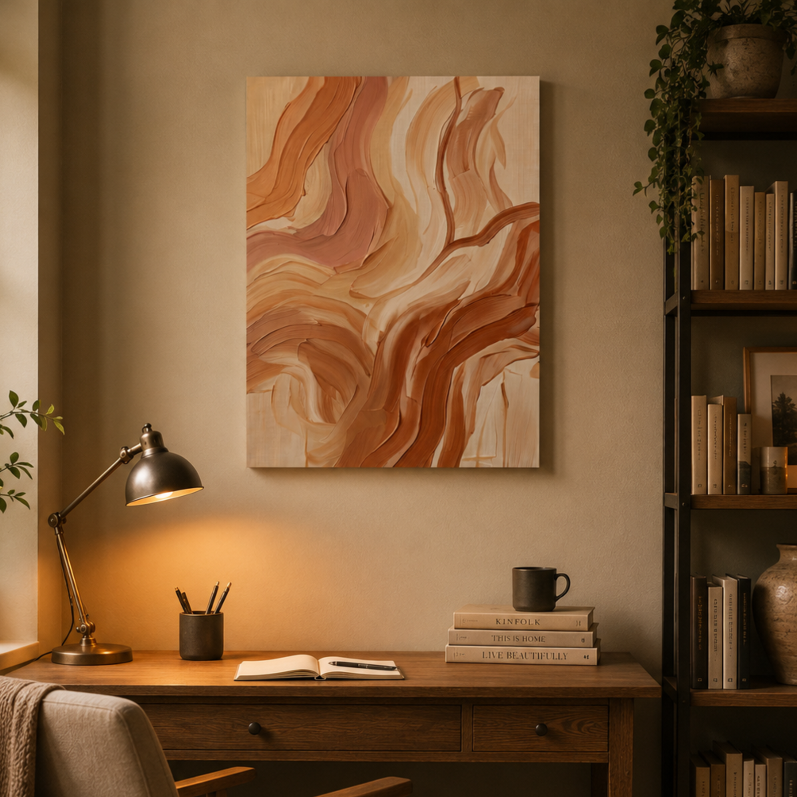 Abstract Earth Tone Wall Art, Brushstrokes Wall Decor, Printed Canvas Art, 3D Watercolor Design, Bohemian Wall Decoration, Bedroom Wall Art - Image 6
