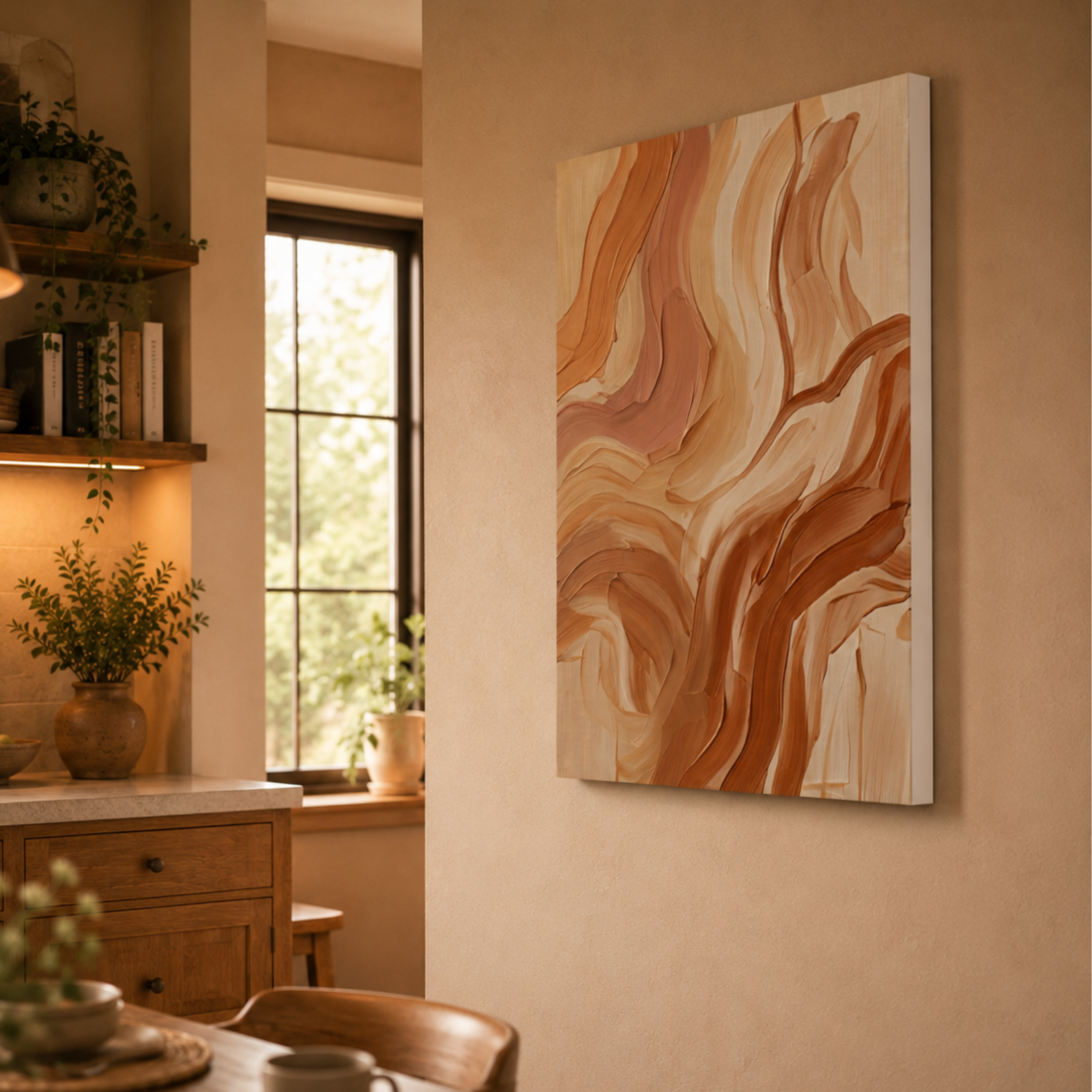 Abstract Earth Tone Wall Art, Brushstrokes Wall Decor, Printed Canvas Art, 3D Watercolor Design, Bohemian Wall Decoration, Bedroom Wall Art - Image 7