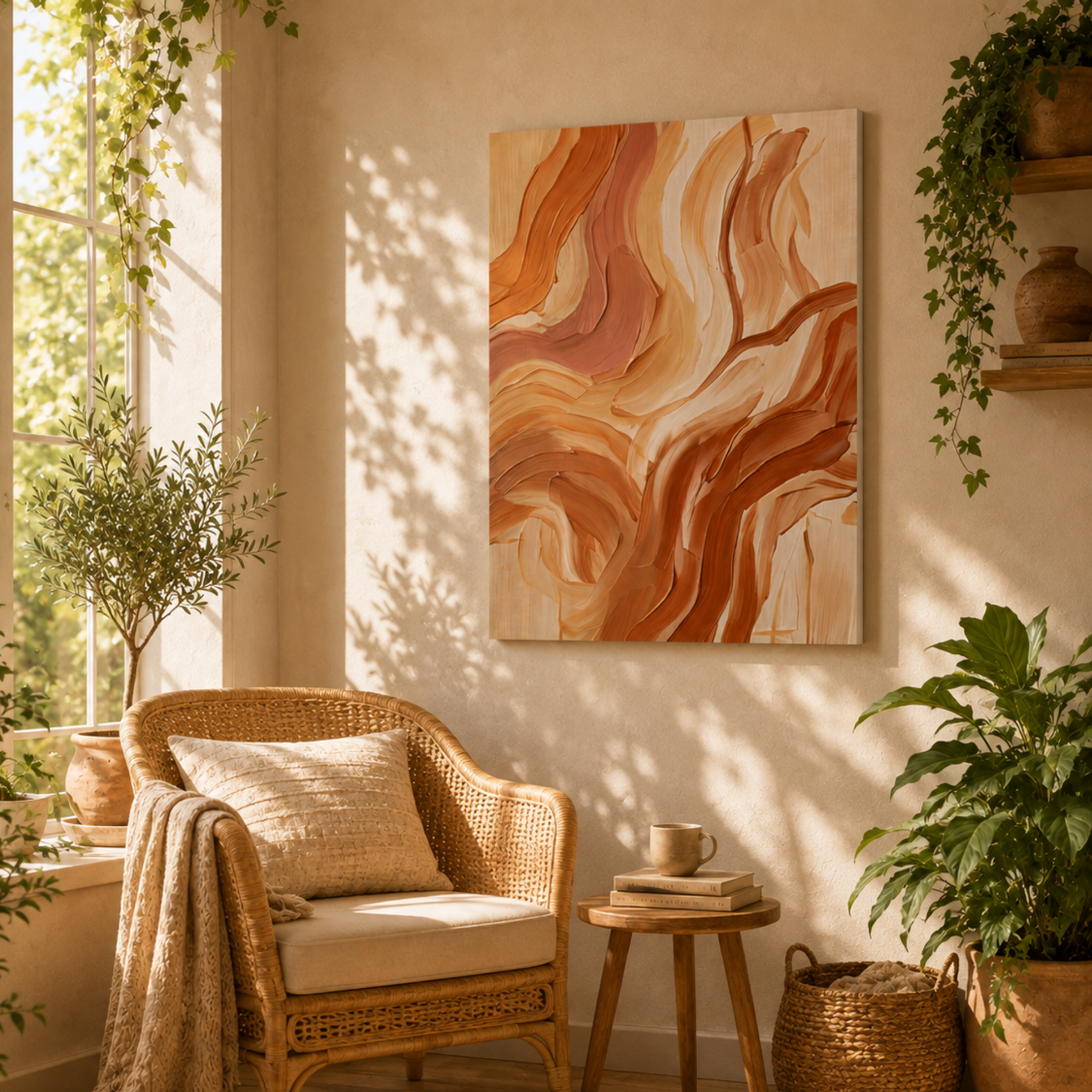 Abstract Earth Tone Wall Art, Brushstrokes Wall Decor, Printed Canvas Art, 3D Watercolor Design, Bohemian Wall Decoration, Bedroom Wall Art - Image 9