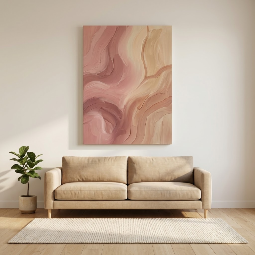 Blush Abstract Wall Art, 3D Swirl Art, Matte Canvas Wall Art, Printed Canvas, 3D Watercolor Art, Living Room Decor, Earth Tones Wall Decor
