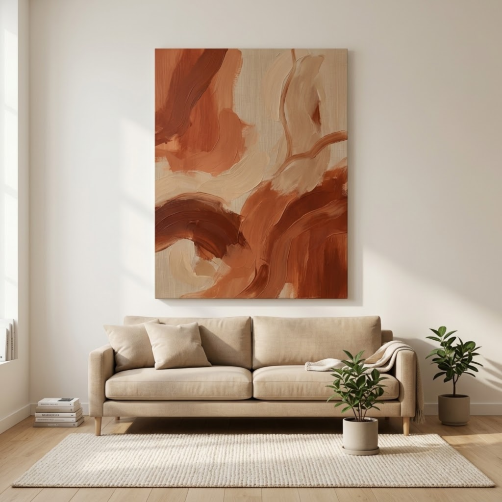 Warm Earthtone Canvas Wall Art, Abstract Living Room Decor, Dining Room Decoration, Modern Wall Decoration, 3D Bedroom Wallpaper, Modern Art