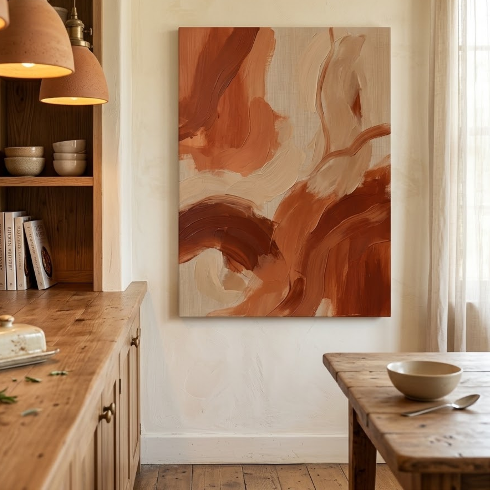 Warm Earthtone Canvas Wall Art, Abstract Living Room Decor, Dining Room Decoration, Modern Wall Decoration, 3D Bedroom Wallpaper, Modern Art - Image 6