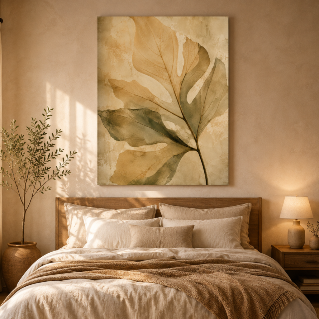 Neutral Leaf Wall Art, Printed Canvas Wall Decor, Abstract Wall Art, Watercolor Printed, Botanical Living Room Decoration, Nursery Wall Art