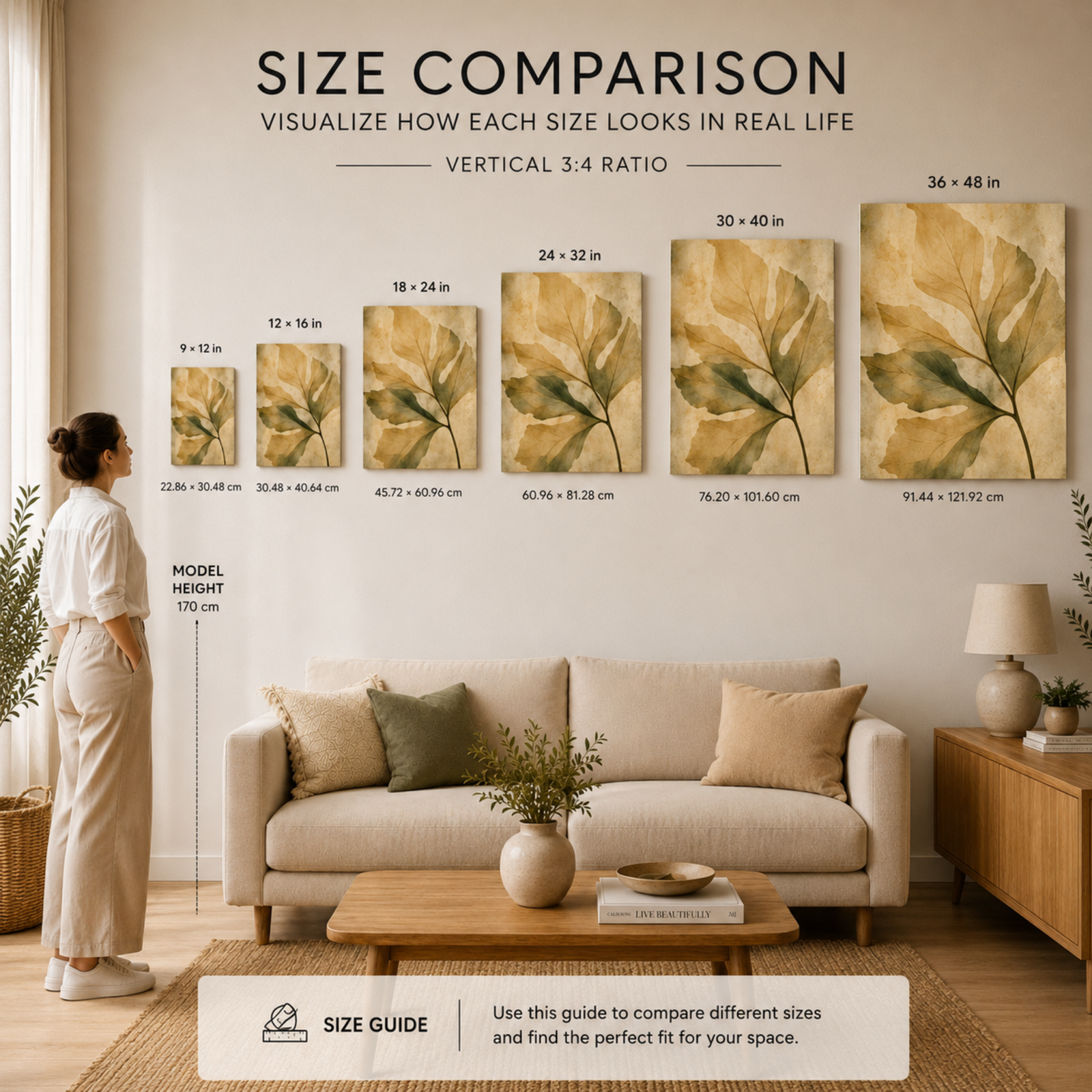 Neutral Leaf Wall Art, Printed Canvas Wall Decor, Abstract Wall Art, Watercolor Printed, Botanical Living Room Decoration, Nursery Wall Art - Image 2