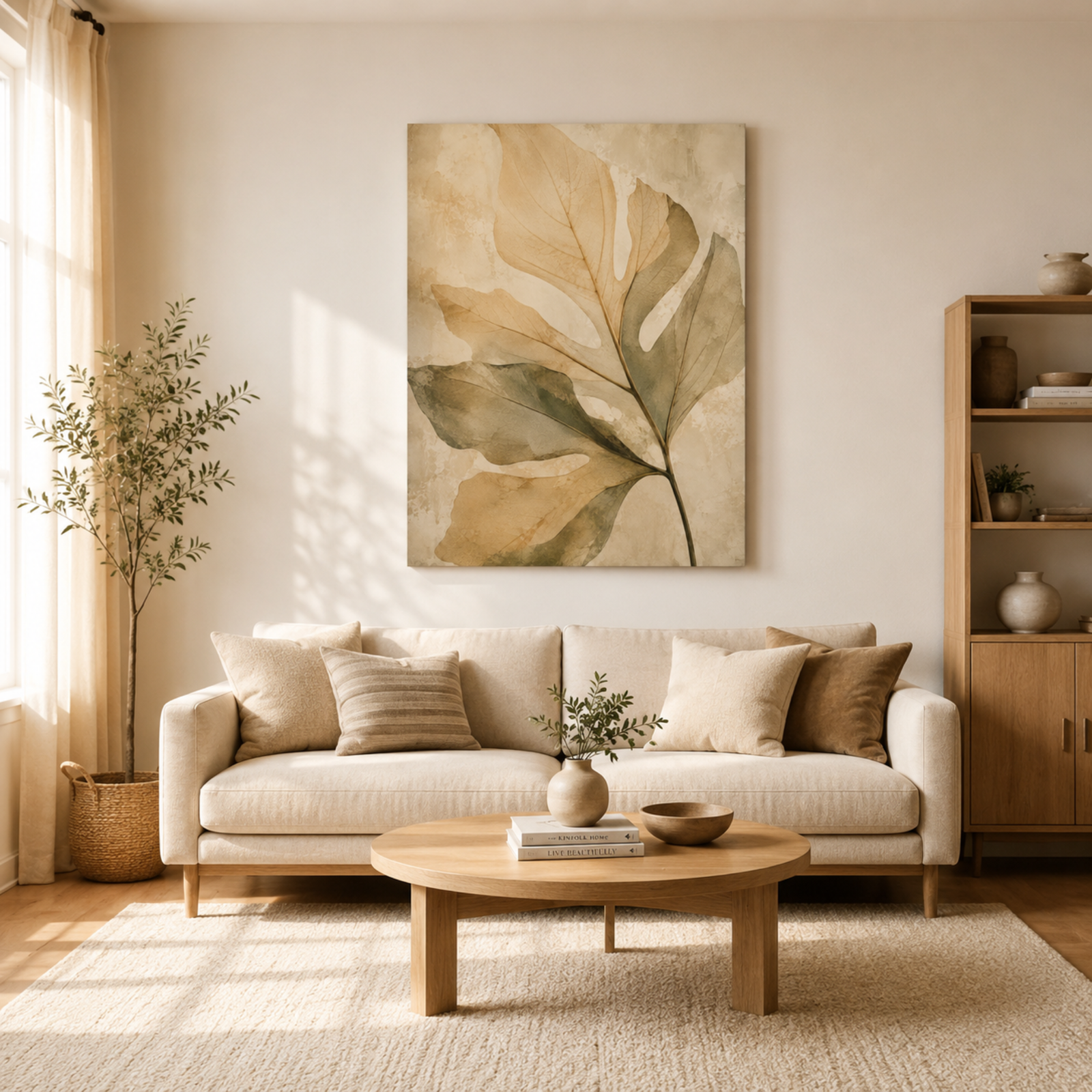 Neutral Leaf Wall Art, Printed Canvas Wall Decor, Abstract Wall Art, Watercolor Printed, Botanical Living Room Decoration, Nursery Wall Art - Image 8