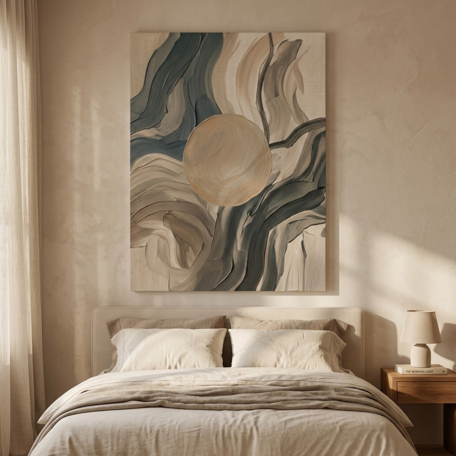 Living Room Wall Decor, Abstract Wall Art, Earth Tone Canvas, Minimalist Home Decor, Swirl Art, Green Wall Decoration, Boho Wall Art