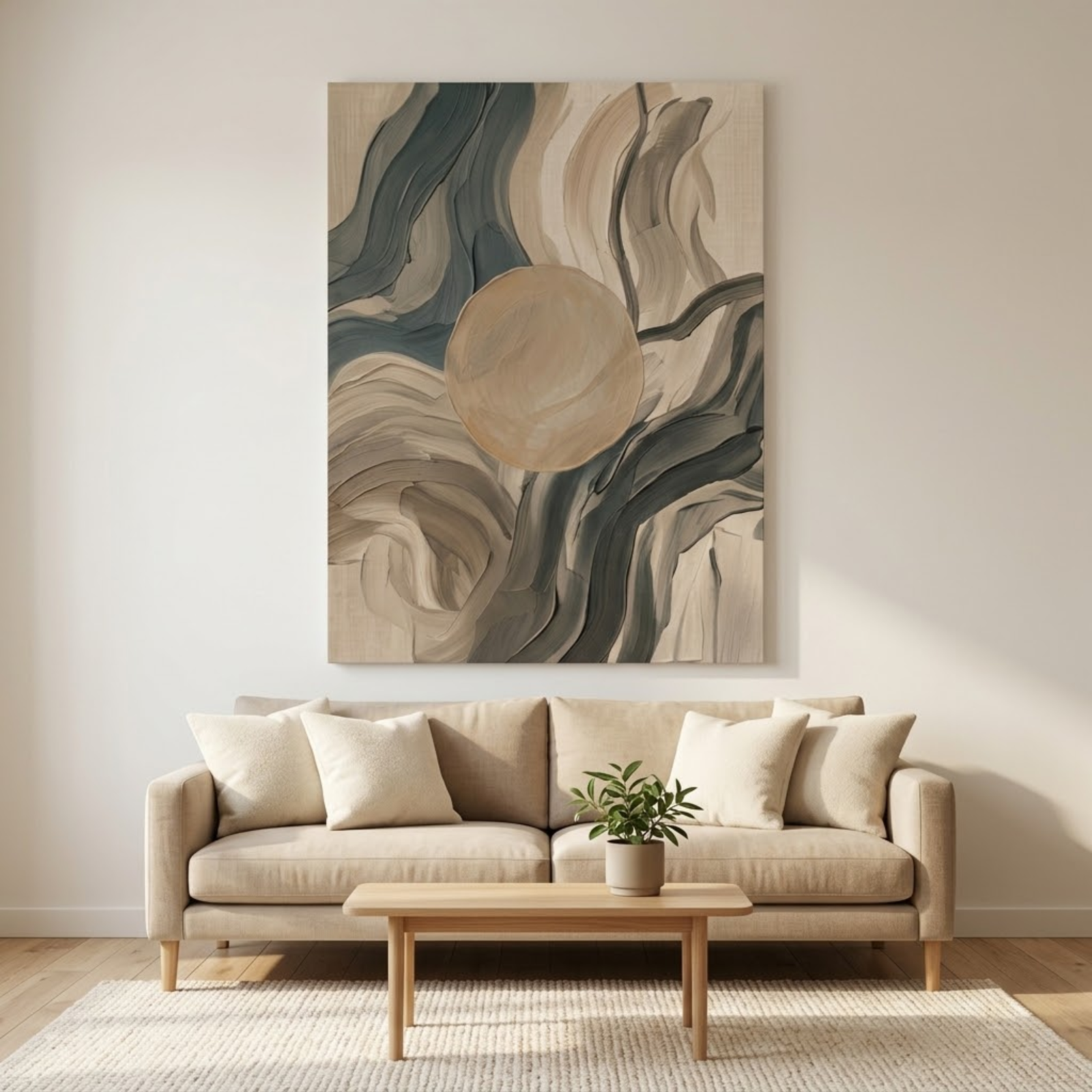 Living Room Wall Decor, Abstract Wall Art, Earth Tone Canvas, Minimalist Home Decor, Swirl Art, Green Wall Decoration, Boho Wall Art - Image 5