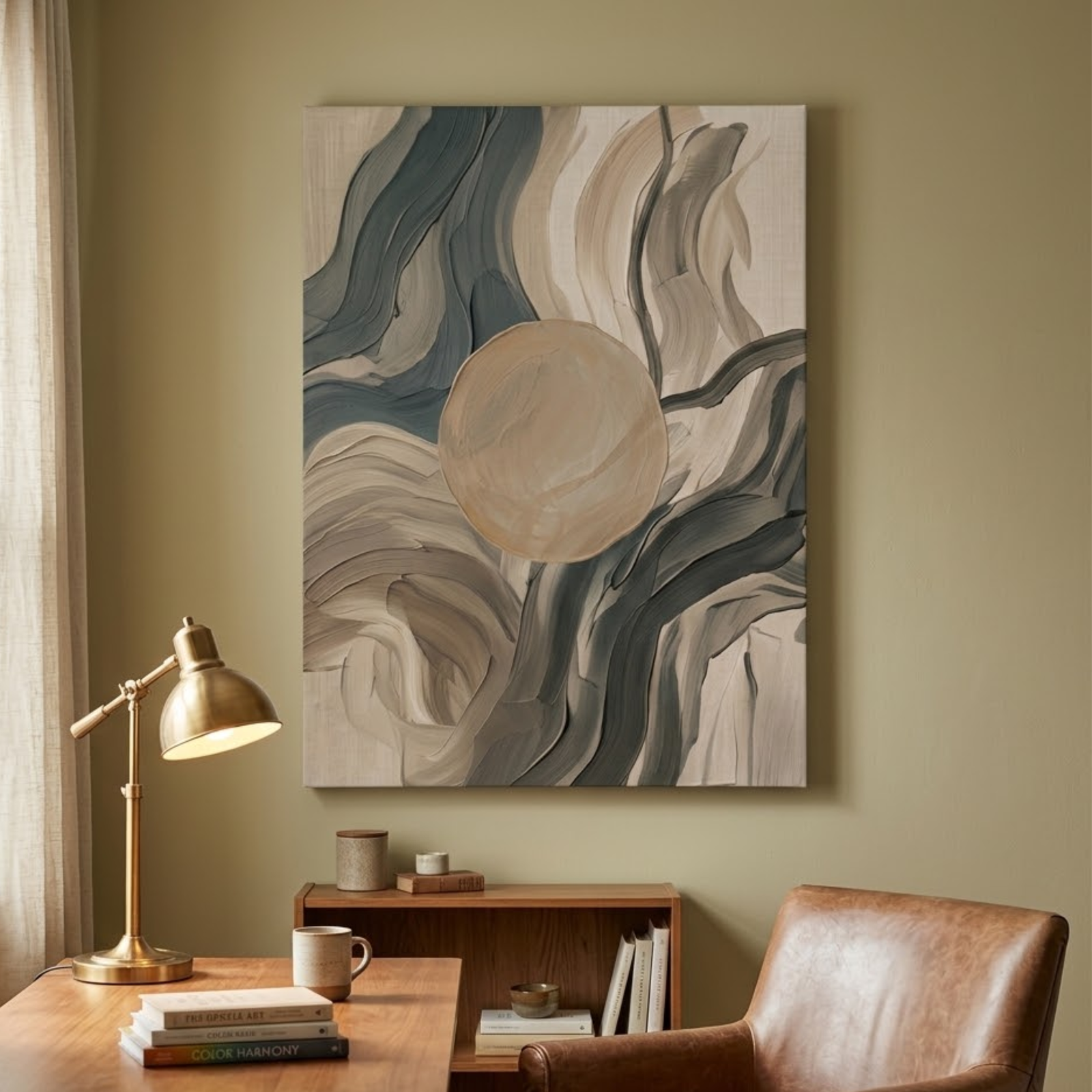 Living Room Wall Decor, Abstract Wall Art, Earth Tone Canvas, Minimalist Home Decor, Swirl Art, Green Wall Decoration, Boho Wall Art - Image 6