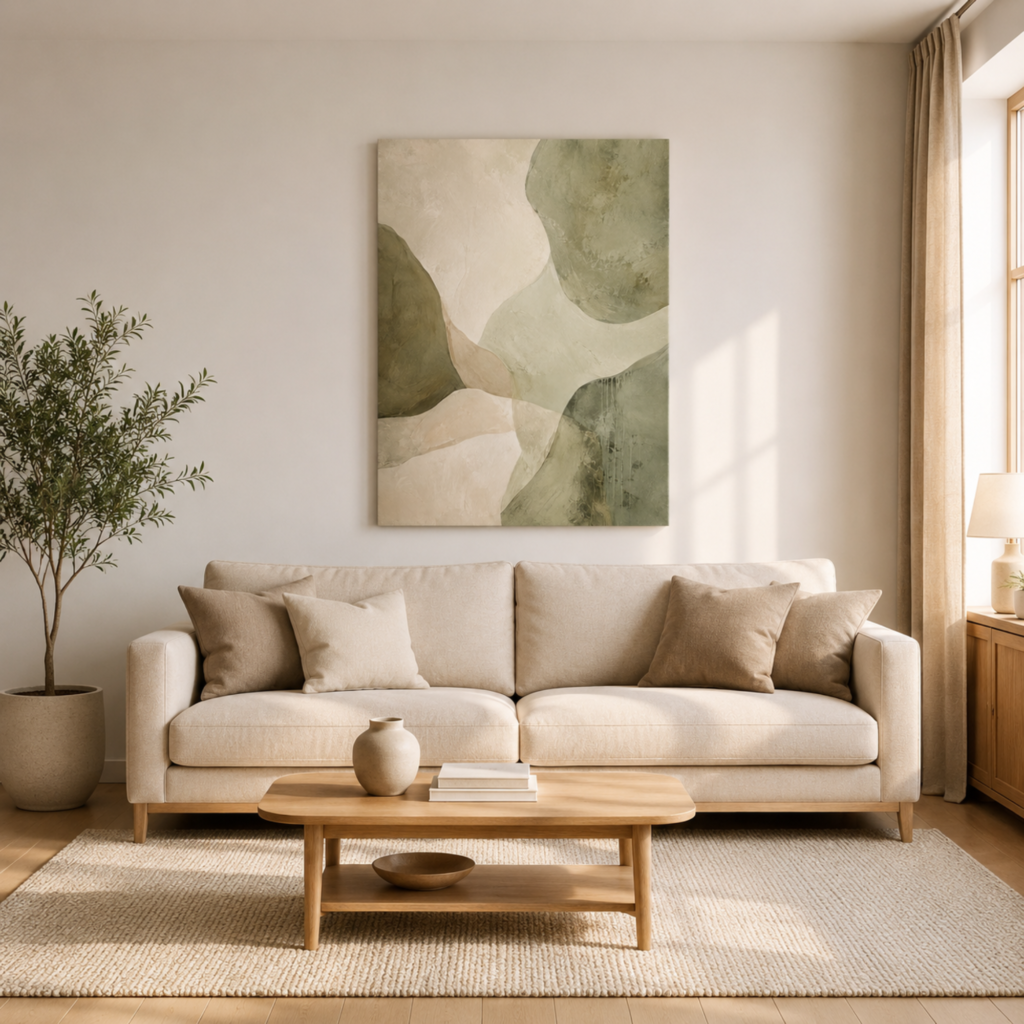 Abstract Wall Decoration, Green Watercolor Canvas, Earth Tone Art, Minimalist Living Room Decor, Dining Room Decoration, Housewarming Gift