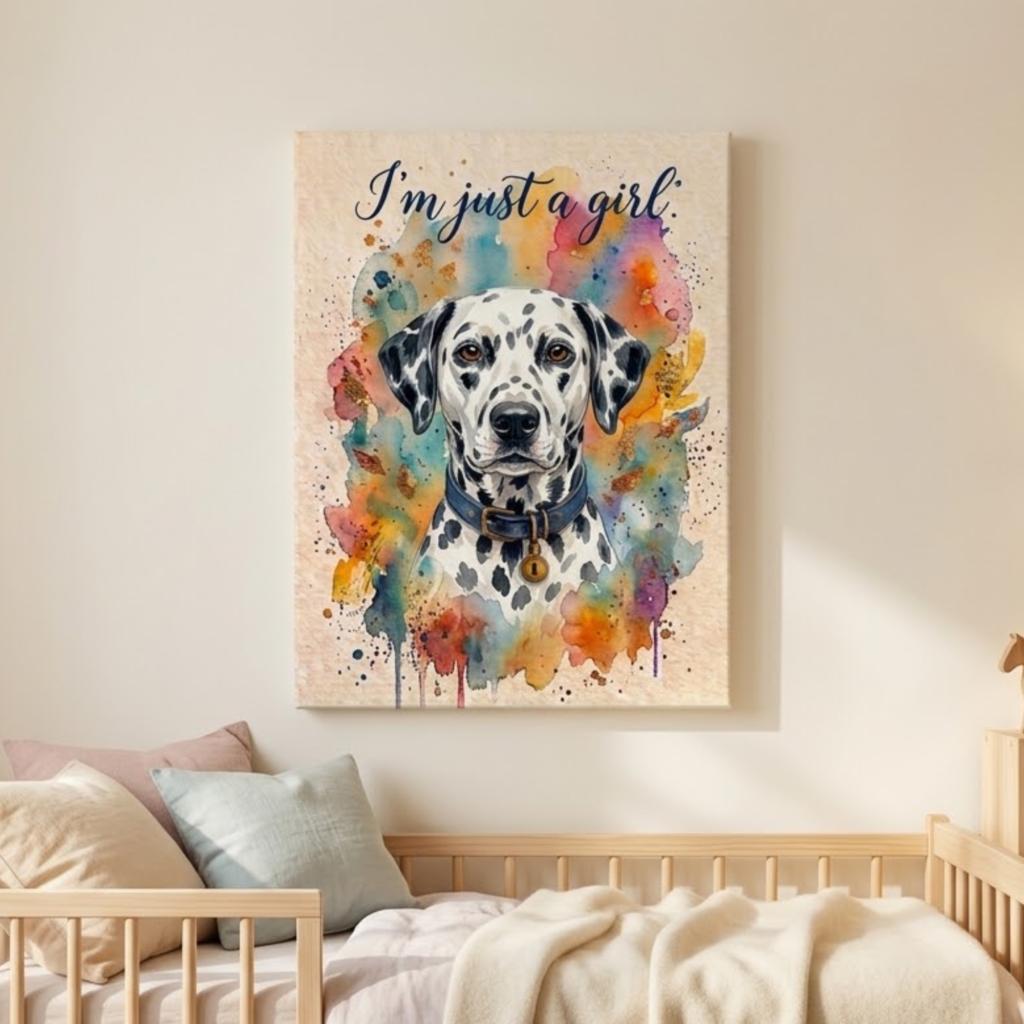 Dalmatian Girl Dog Wall Art, I'm Just a Girl Dalmatian Canvas, Colorful Living Room, Nursery Wall Decoration, 3D Pet Portrait, Dalmatian Art