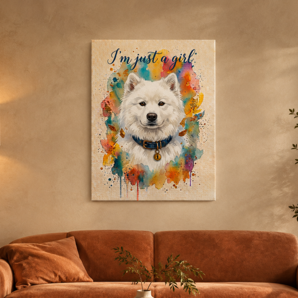 I'm Just a Girl Samoyed Wall Decor, Canvas Wall Art, Samoyed Dog Wall Decoration,  3D Watercolor, Custom Pet Portrait, Large Wall Art