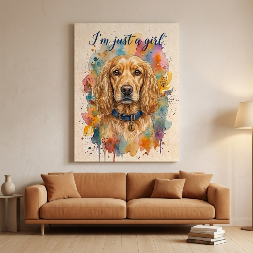 Cocker Spaniel Girl Wall Art, Matte Canvas Wall Decor, English Cocker Dog, Cocker Spaniel Art, Dog House Decoration, 3D Pet Portrait