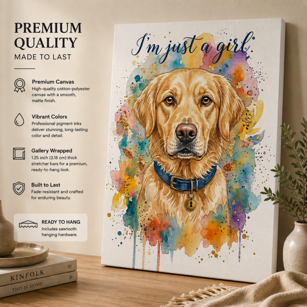 Golden Retriever Girl Wall Art, Golden Canvas Wall Art, I'm Just a Girl Wall Art, Female Dog Gift, Golden Retriever Gift, Cafe Decoration