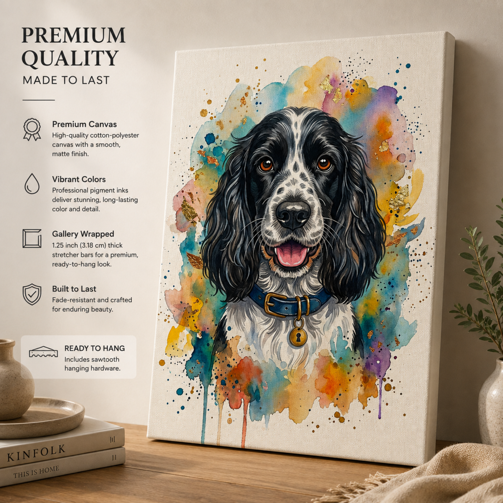 English Cocker Spaniel Canvas Wall Art, Black and White Cocker Spaniel, Pet Supply, 3D Pet Portrait, Cocker Spaniel Poster, Canvas Wall Art