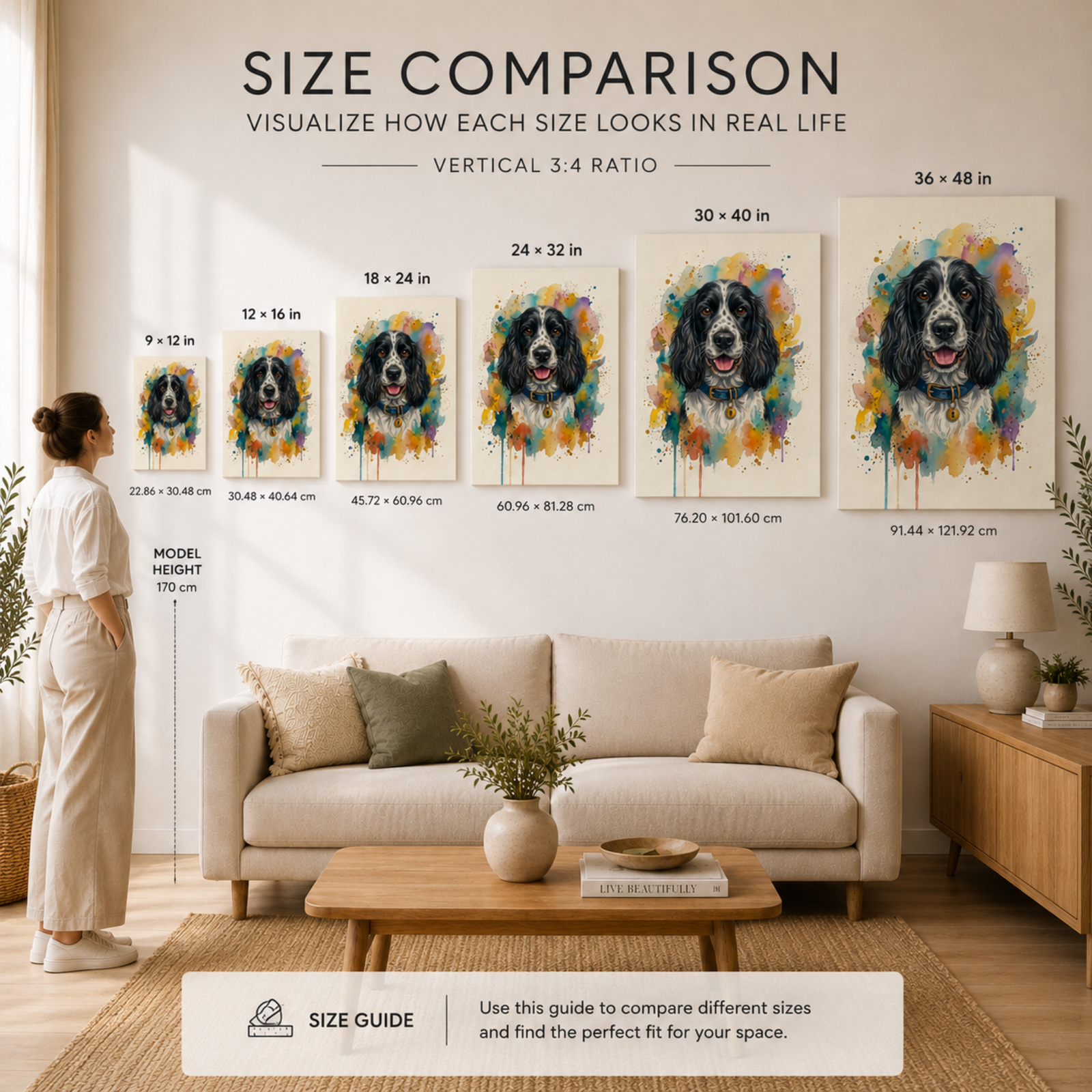 English Cocker Spaniel Canvas Wall Art, Black and White Cocker Spaniel, Pet Supply, 3D Pet Portrait, Cocker Spaniel Poster, Canvas Wall Art - Image 3