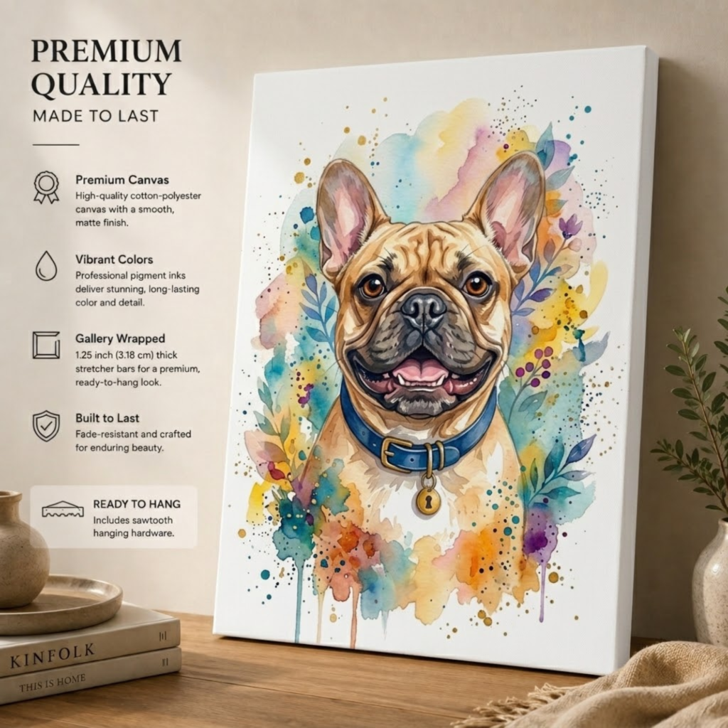 French Bulldog Wall Art, Cotton Canvas Wall Art, Pet Portrait, 3D Watercolor Art, Gift for Pet, Bull Dog Wall Art, Abstract Decor, WallArt