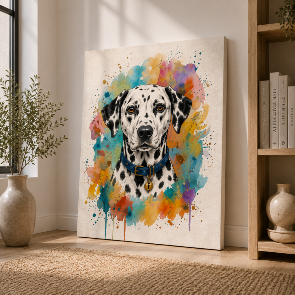 Dalmatian Portrait Canvas, Pet Portrait, Dog Canvas Wall Art, Pet Supplies, Living Room Decor, 3D Watercolor Art, Minimalist Room, Pet Gifts