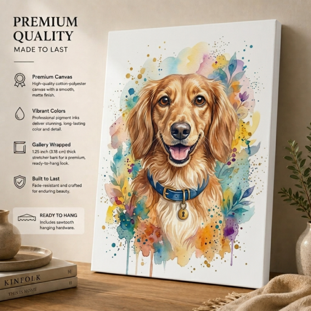Dachshund Canvas Wall Art, Dexon Portrait, Dachshund Dog Wall Art, Sausage Dog, Gift for Dog, Pet Portrait, Housewarming Gift, 3D Canvas