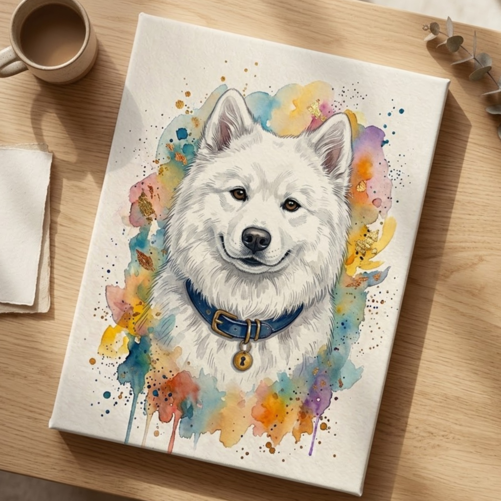 Samoyed Pet Portrait, Dog Canvas Wall Art, Watercolor 3D Canvas, 3D Printing, Gift for Pets, Samoyed Breed, Custom Gift for Pet, Wall Decor