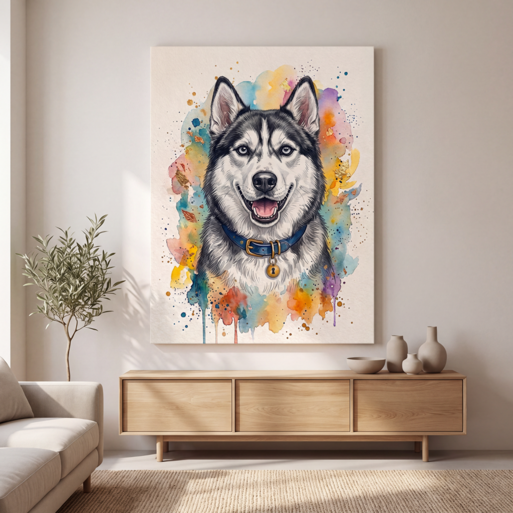 Colorful Siberian Husky Canvas Wall Art, Living Room Decoration, Nursery Decor, Wall Decoration, Husky Dog Supply, Pet Portrait Gift