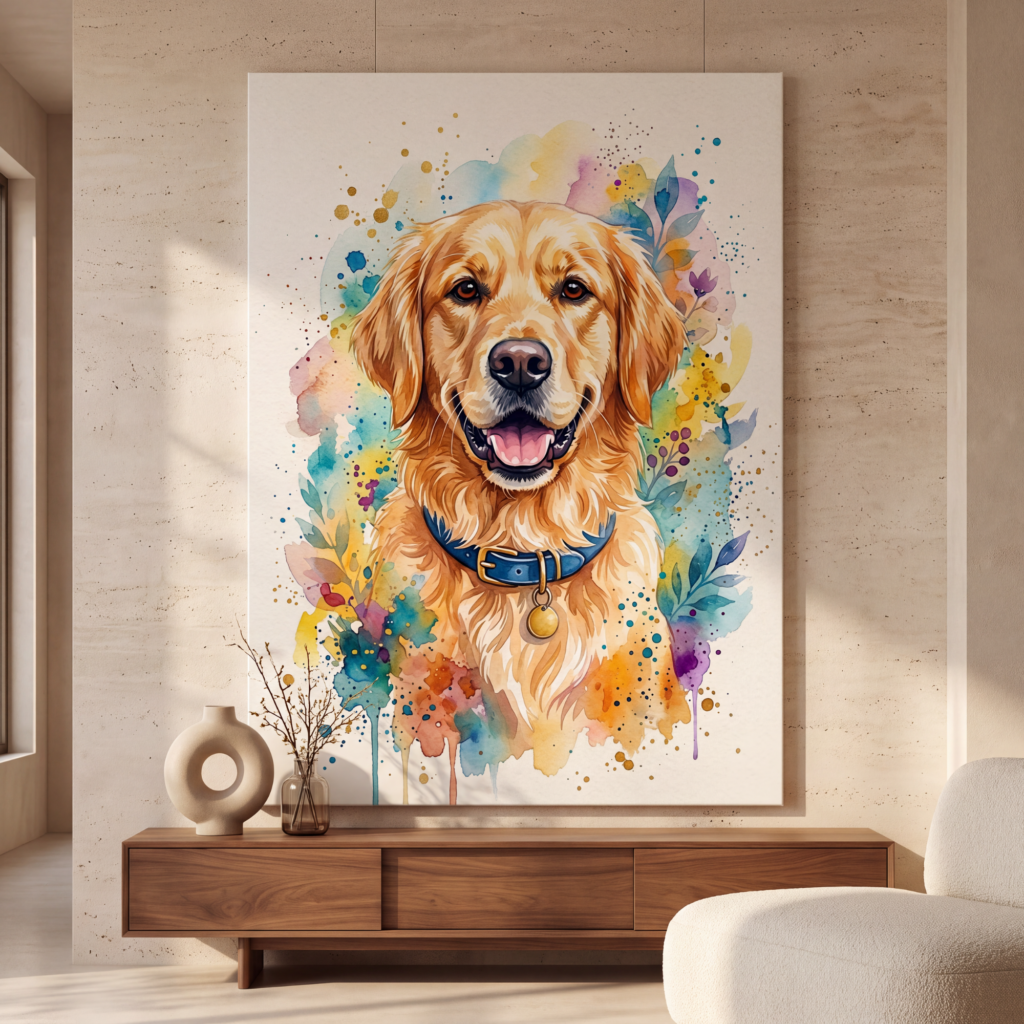 Golden Retriever Canvas Wall Art, Colorful Pet Portrait, Golden Dog Wall Art, Gift for Pet, Golden Retriever Gift, Living Room Decoration