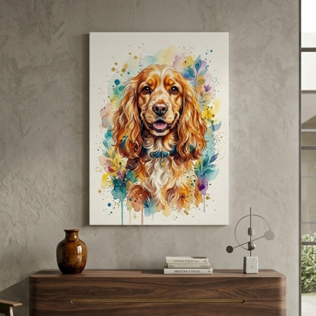 Watercolor Cocker Spaniel Canvas, Gift for Pet, Cocker Spaniel Wall Art, Colorful Wall Decor, Printed Canvas Wall Art, Gift for Dogs